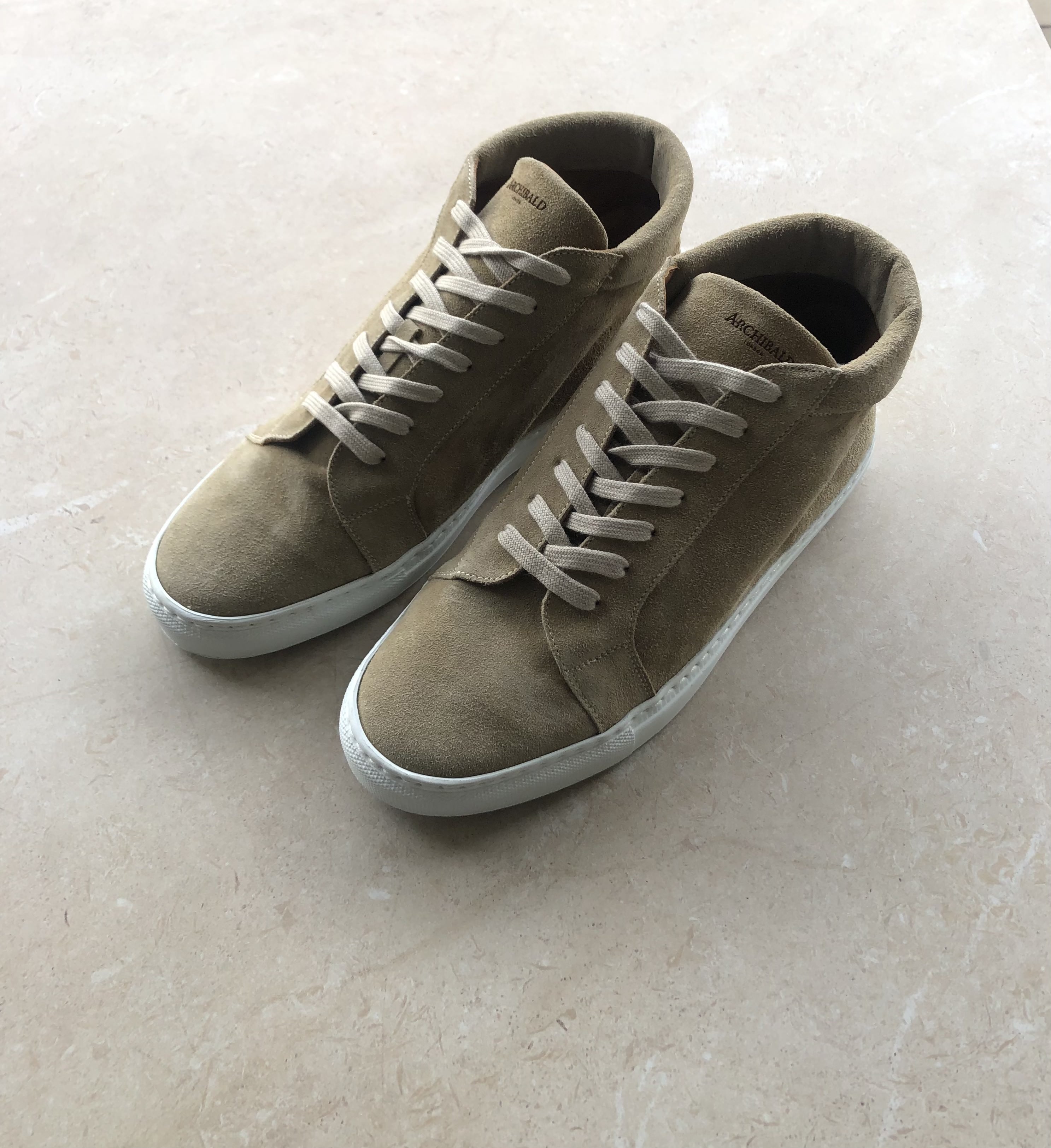 Ghirlandina v4 High Top Leather Sneakers - Beige Suede, White Sole - Size 40